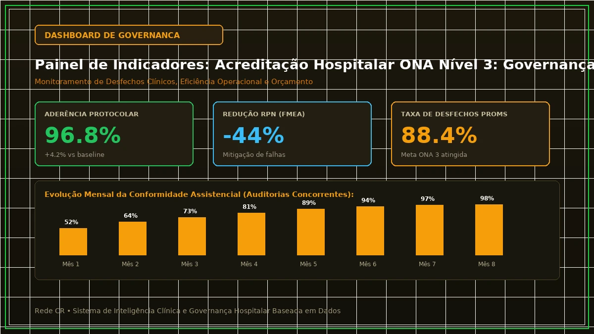 Painel Executivo de Indicadores de Gestão Hospitalar, Dashboards Clínicos e Curva S do Projeto - Acreditação Hospitalar ONA Nível 3: Governança Clínica e Excelência em Gestão