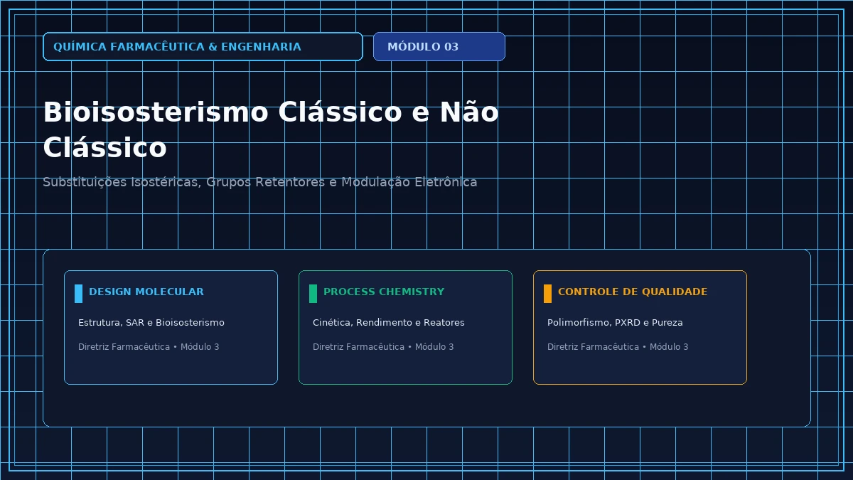 Capa: Química Farmacêutica e Engenharia — Aula 091: Lei de Deslocamento de Hidretos de Grimm e Isósteros Clássicos — Foco Avançado Parte 10