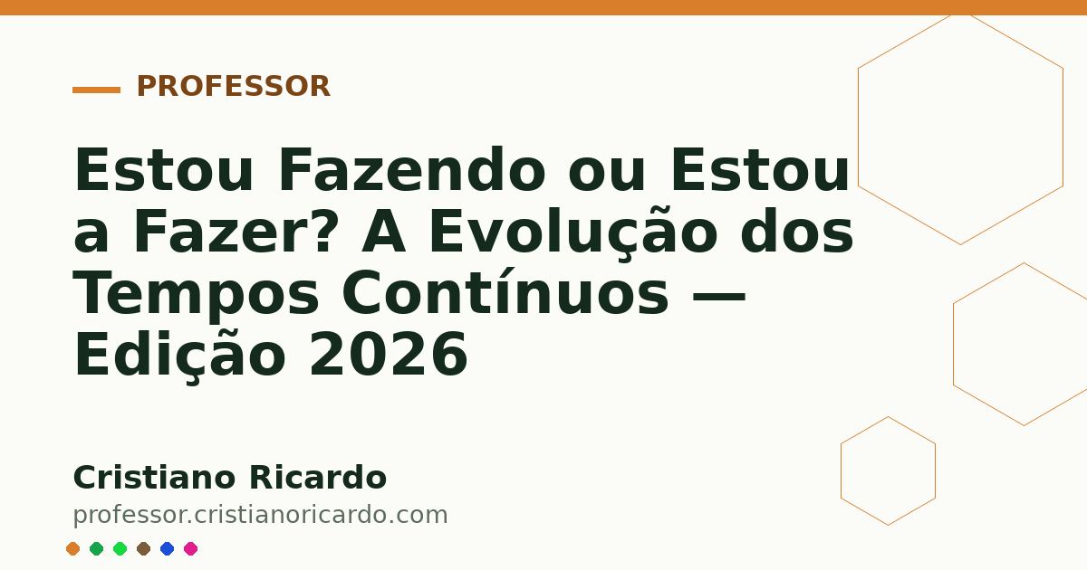Card OG automático: Estou Fazendo ou Estou a Fazer? A Evolução dos Tempos Contínuos — Edição 2026
