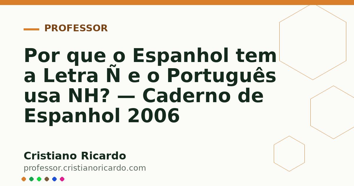 Card OG automático: Por que o Espanhol tem a Letra Ñ e o Português usa NH? — Caderno de Espanhol 2006
