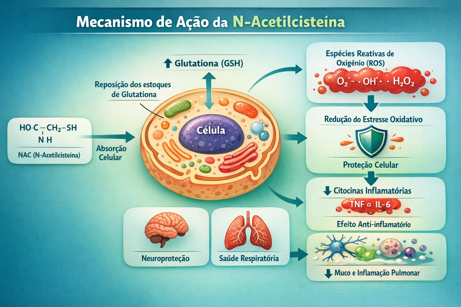 Mecanismo de ação da N‑acetilcisteína